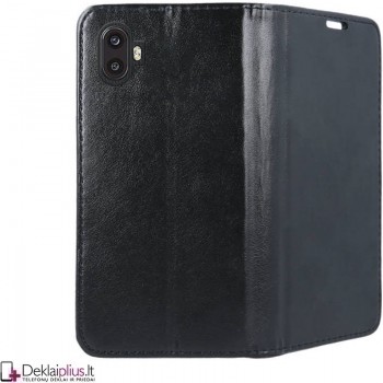 Telone dirbtinos odos atverčiamas dėklas - juodas (telefonams Samsung Xcover 6 Pro)